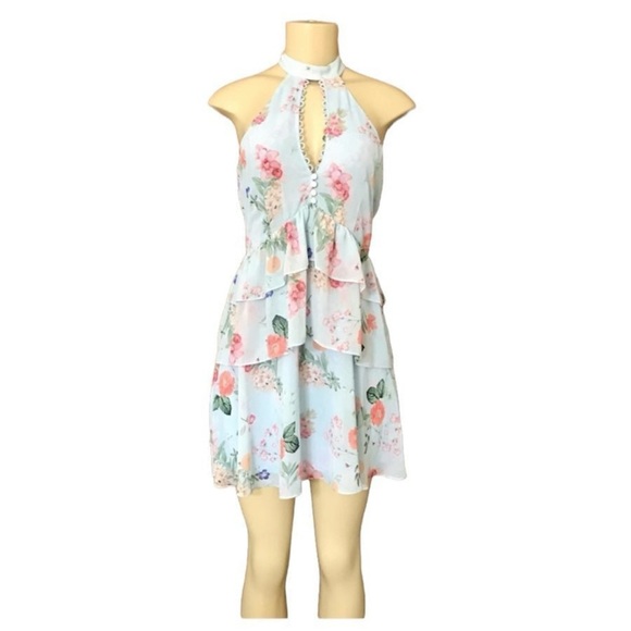 Express Tiered Floral Halter Dress 2 - Picture 3 of 9